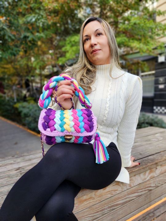 Handmade Braided Crochet Bag - Multicolor Shoulder Bag, Clutch, Crossbody